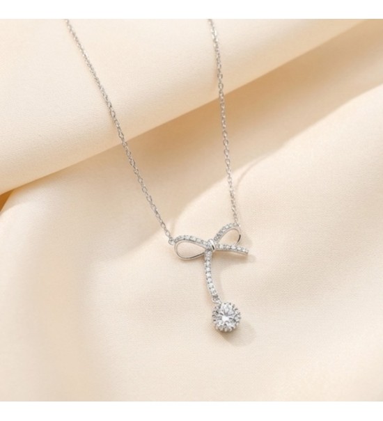 Bow Charm Pendant Necklace – Silver
