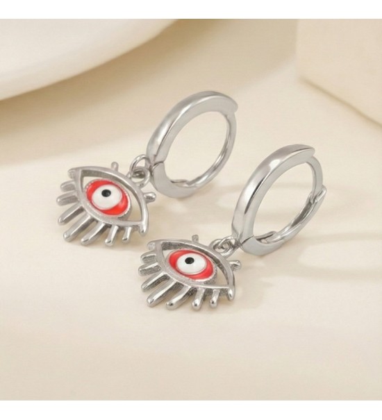 Mystic Eye Charm Earrings – Silver Hoop with Evil Eye Design