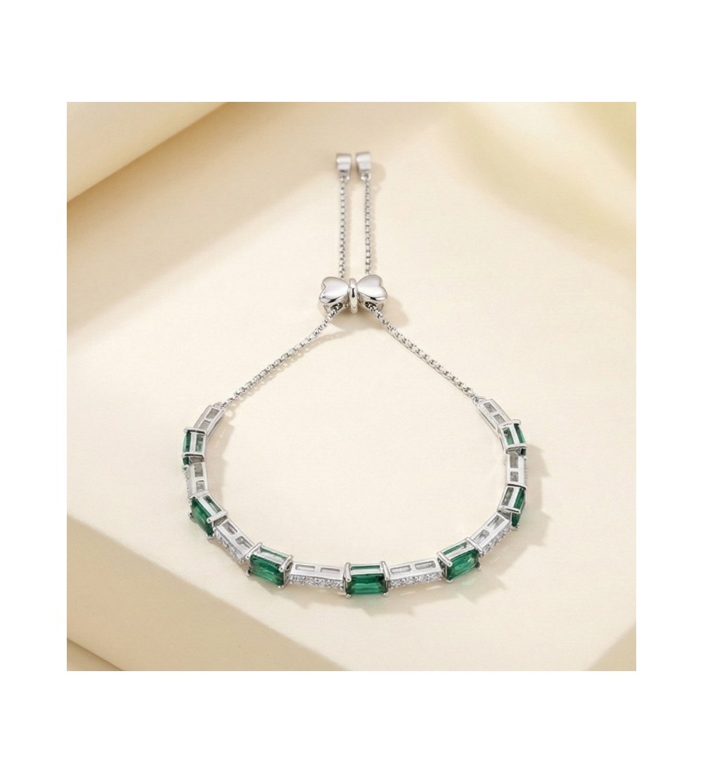 Emerald Elegance Bracelet – Silver Bracelet with Rectangular Green Stones
