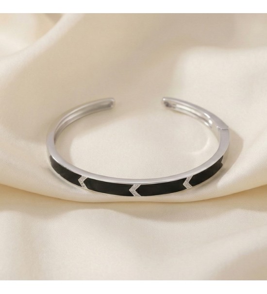 Chic Enigma Bangle – Rose Gold with White Stone Inlay / Silver with Black Stone