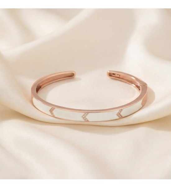 Chic Enigma Bangle – Rose Gold with White Stone Inlay / Silver with Black Stone