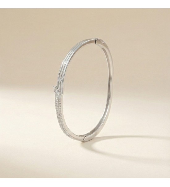 Starlight Beam Bangle – Silver Bracelet with Triple Row Sparkling Accents