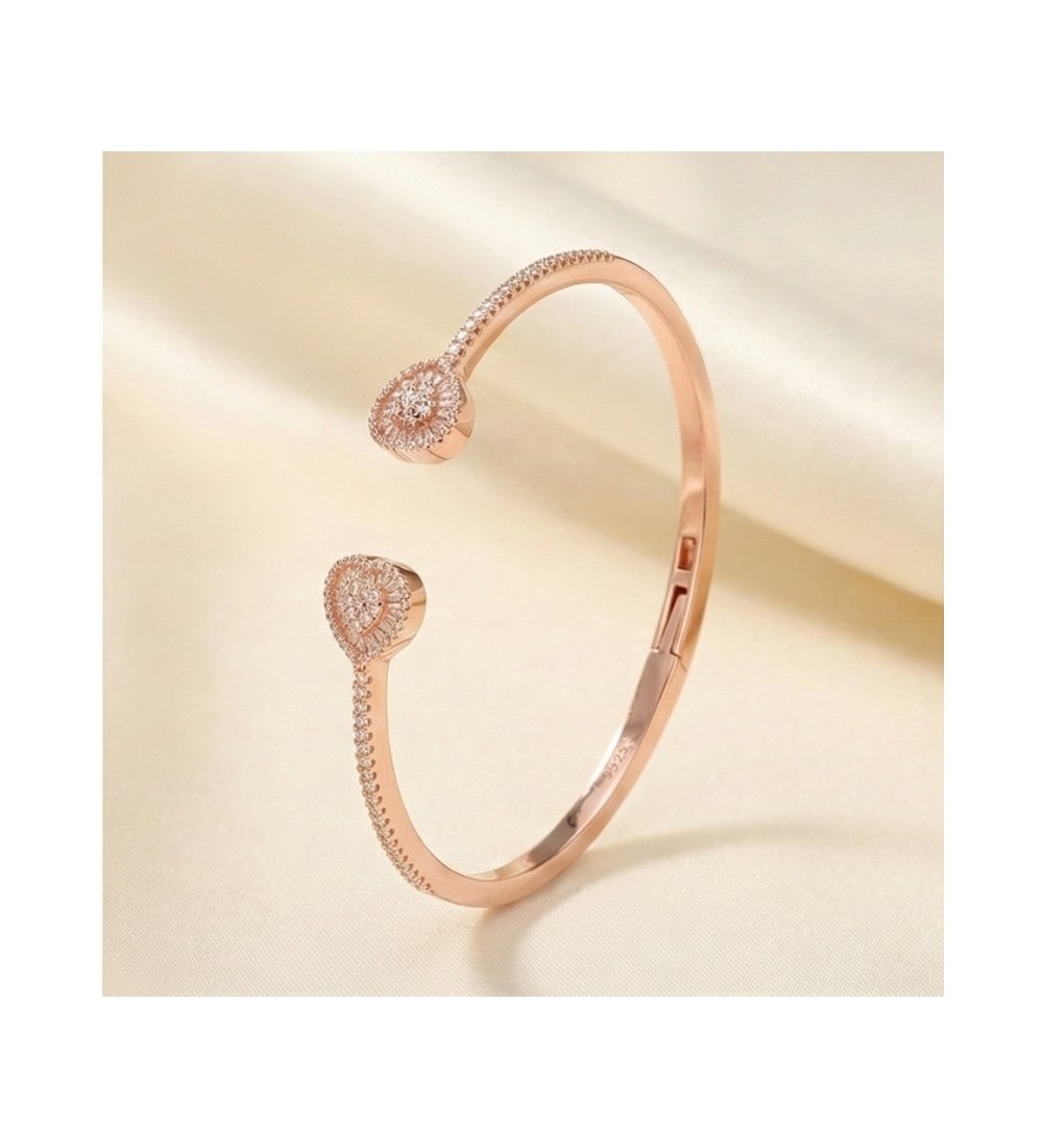 Radiant Embrace Bangle – Rose Gold Open Cuff with Sparkling Teardrop Ends