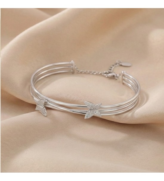 Fluttering Grace Bangle – Silver Butterfly Bracelet with Sparkling Accents