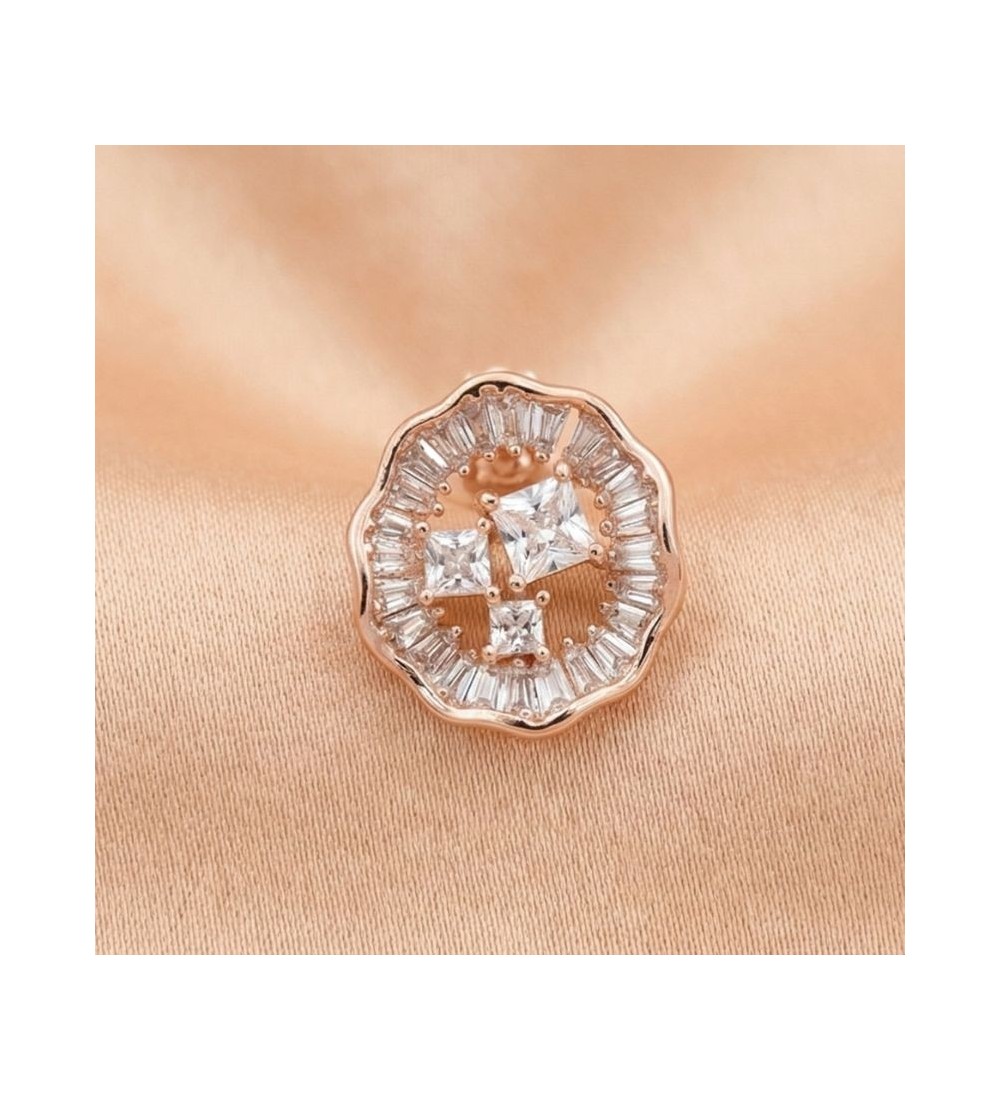 Radiant Halo Stud Earrings – Silver Sparkle with Baguette-Cut Crystals