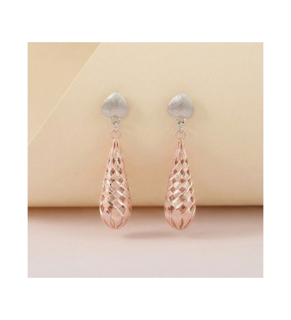 Lattice Teardrop Earrings – Rose Gold & Silver Dangle Earrings