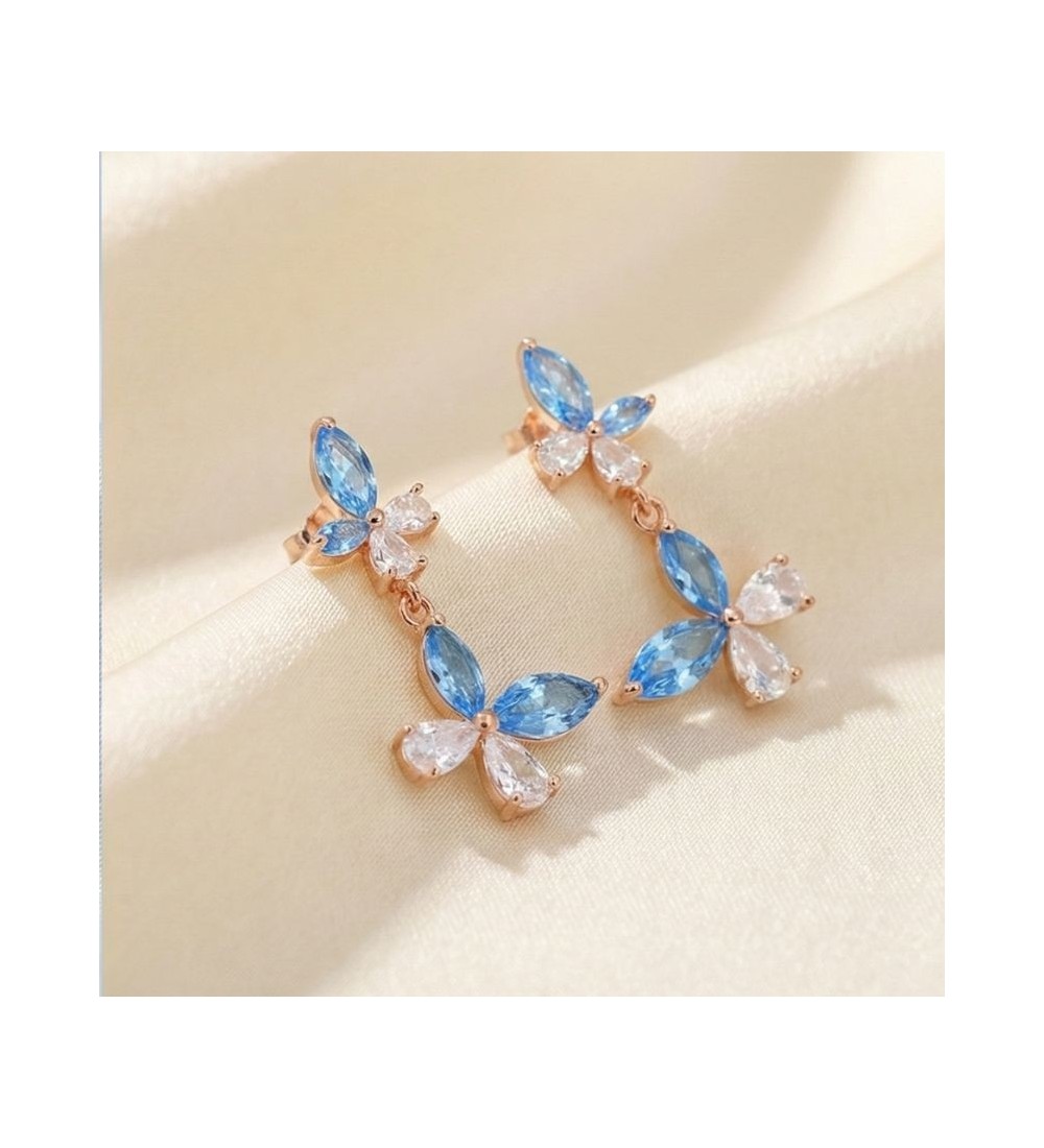 Blue Blossom Drop Earrings – Silver & Rose Gold | Blue Gemstone Floral Drop Earrings