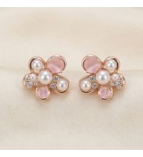 Blush Pearl Blossom Earrings – Silver & Rose Gold Variants | Pearl & Pink Gemstone Floral Studs