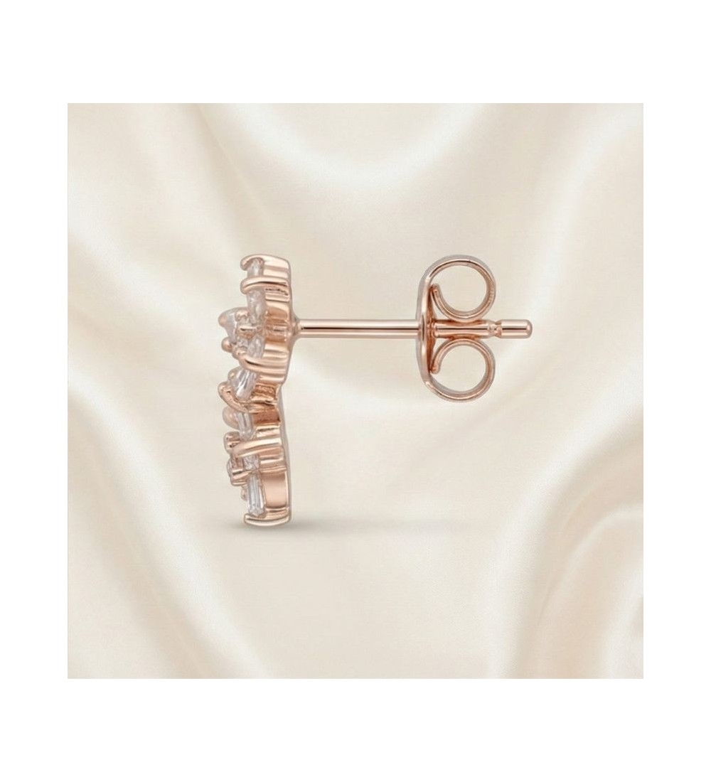 Sparkling Bloom Earrings – Silver & Rose Gold Floral Studs