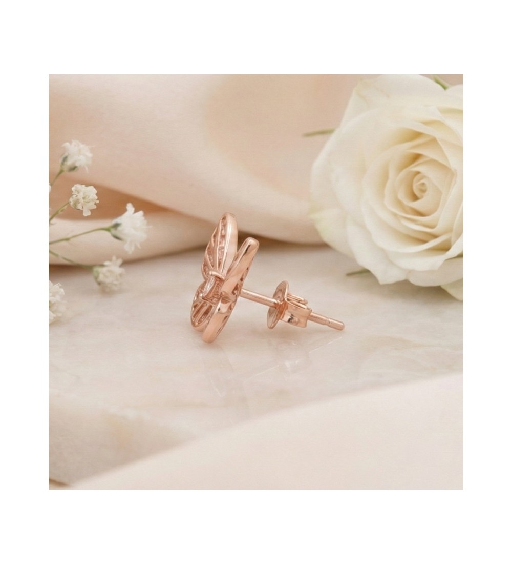Rose Gold Butterfly Stud Earrings – Elegant Wings with Sparkling Accent