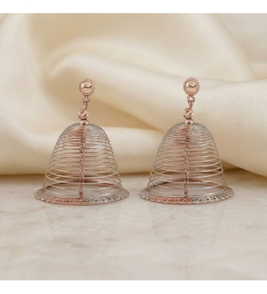 Spiral Dome Drop Earrings – Rose Gold & Silver Jhumka-Inspired Statement