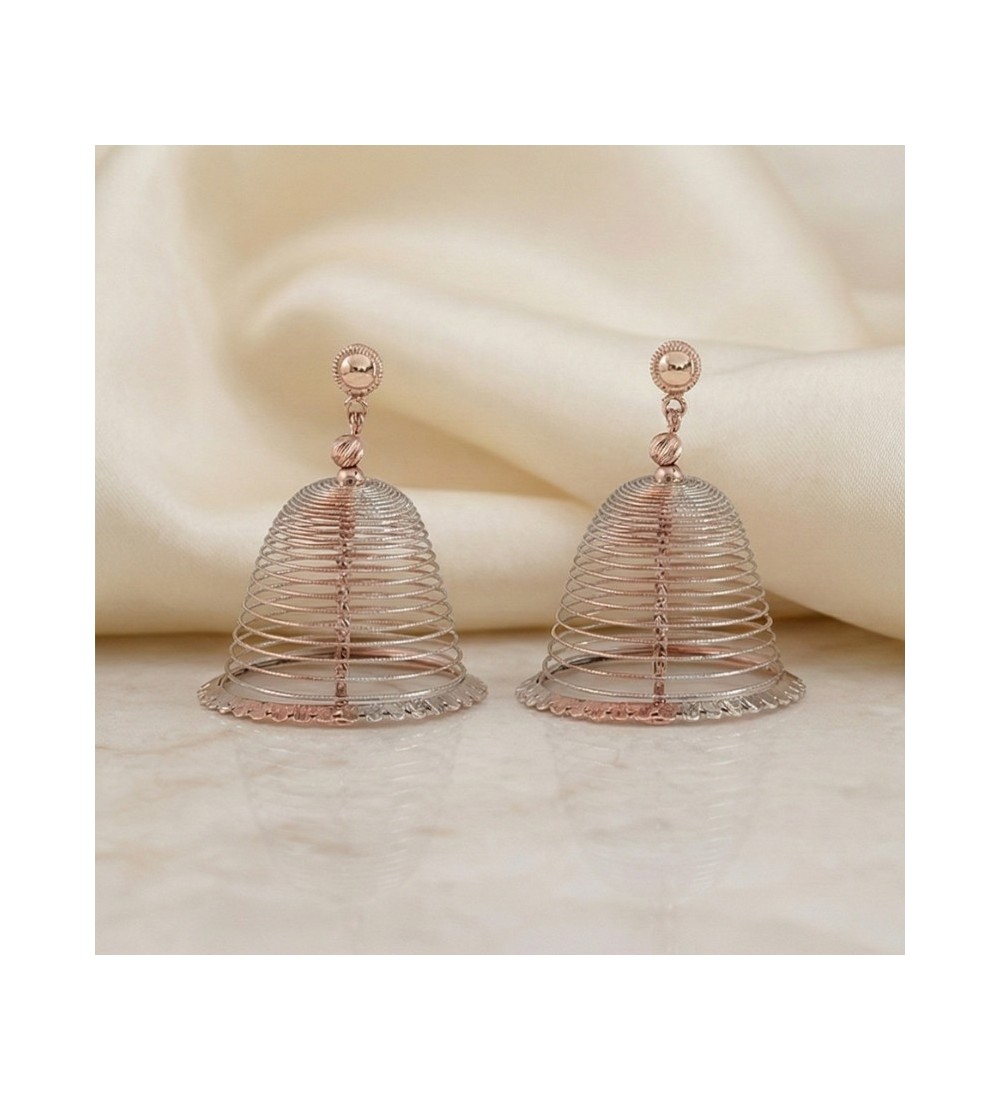 Spiral Dome Drop Earrings – Rose Gold & Silver Jhumka-Inspired Statement