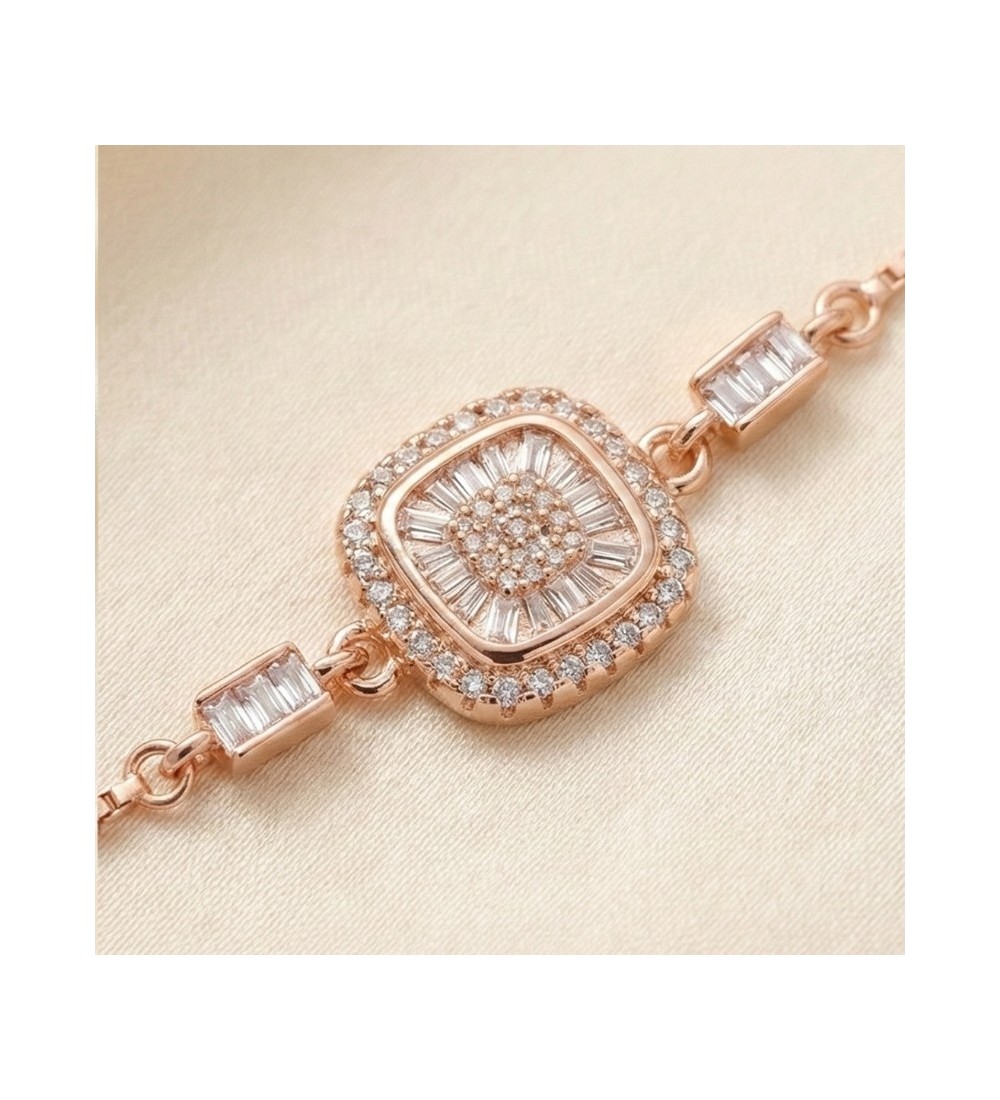 Radiant Baguette Halo Bracelet – Rose Gold & Silver Editions