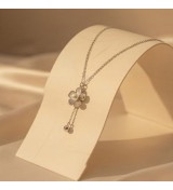 925 Sterling Silver Mother of Pearl Flower Necklace – Dainty Pearl Blossom Drop Pendant – Sparkling Cubic Zirconia Floral Jewelr