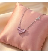 Rose Gold Pink Heart Necklace – Sparkling Pavé Crystal Heart Pendant – Romantic Zirconia Side-Heart Jewelry Gift for Her