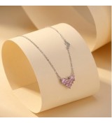 Rose Gold Pink Heart Necklace – Sparkling Pavé Crystal Heart Pendant – Romantic Zirconia Side-Heart Jewelry Gift for Her