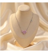 Rose Gold Pink Heart Necklace – Sparkling Pavé Crystal Heart Pendant – Romantic Zirconia Side-Heart Jewelry Gift for Her