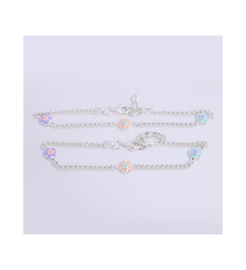 Baby Enamel Flower Anklet (Payal) – Sterling Silver Cute Foot Jewelry
