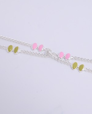 Dual-Tone Enamel Chain Anklet – Sterling Silver Trendy Foot Jewelry